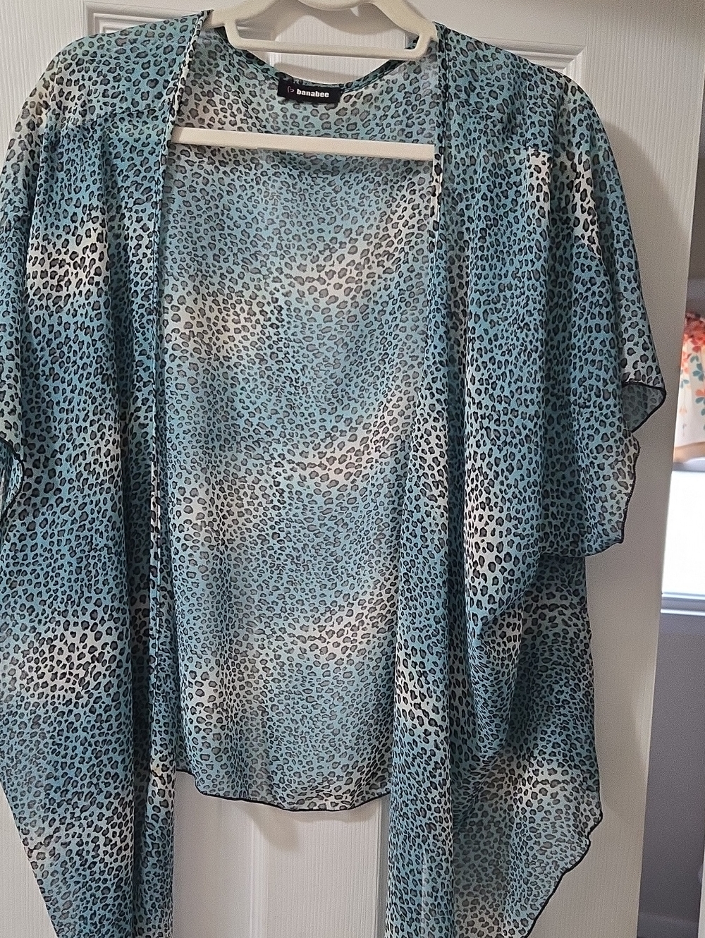 Banana Republic Aqua Blue Leopard Sheer Draped Kimono